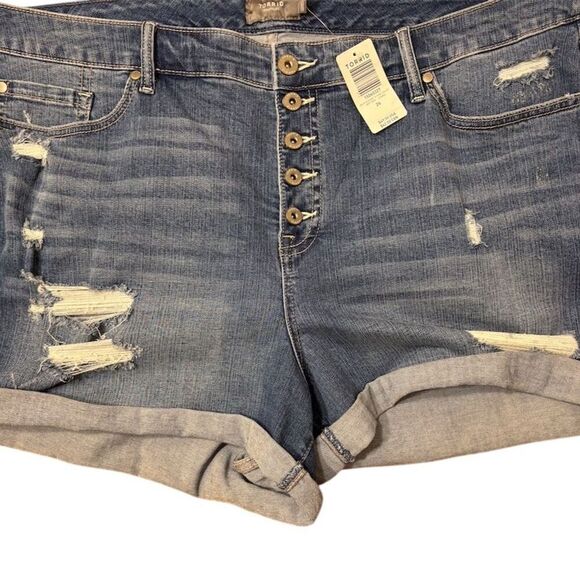 Torrid Pants - Torrid Women's Mid Rise Distressed Cut-Off Button Denim Shorts Blue Size 26 NWT